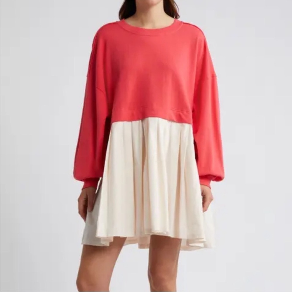 FREE PEOPLE Eleanor Layered Sweatshirt Minidress Watermelon Wedge Combo Size L